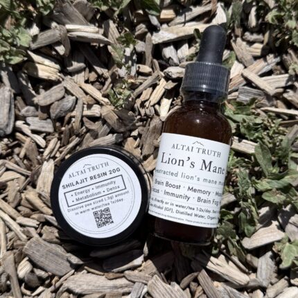 Shilajit resin and Lion’s Mane tincture bundle for focus and cognitive support.
